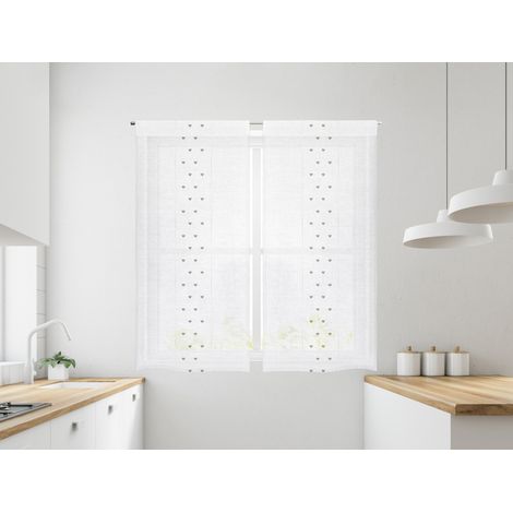 Coppia Tendine Tende A Vetro Ricamate Semitrasparenti Finestre Porta Finestra Cucina Bagno 60 x 150 Cm o 60 x 240 Cm Mod Arianna Tortora - 60x240 cm (1/4)