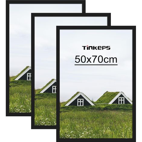 Cadre Photo 50x70 cm - Lot de 3 - Noir - Bois et Acrylique - Vertical ou Horizontal - Salon Chambre Bureau (1/5)