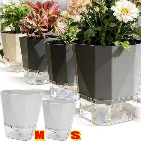 (Gris foncé - M, 1 pièce) Pot de fleurs à arrosage automatique, base transparente, en plastique respirant, mèche pour l'hydratation des plantes d'intérieur, décoration pour la maison et le bureau