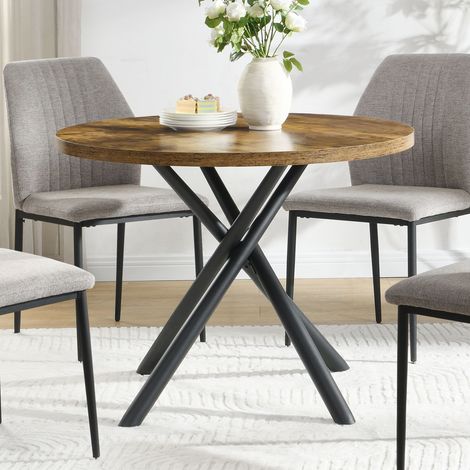 95cm Round Dining Table 4 Seater Industrial Table with Black X-Legs (1/5)