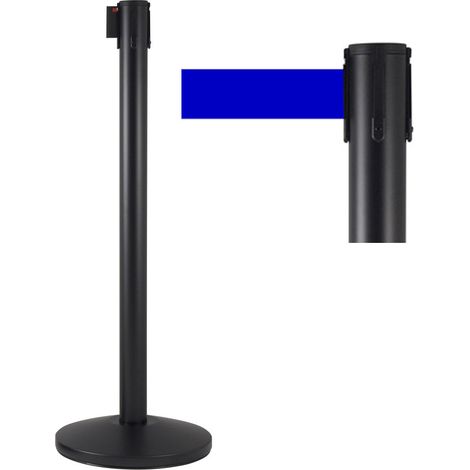 Colonnina Tendinastro 3 metri in Metallo Nero Opaco Ø36x101 cm Nastro Blu