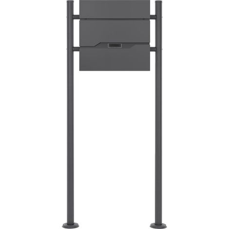ECD Germany Standbriefkasten mit Zeitungsfach, Design Briefkasten mit Pfosten, Briefkastenanlage, Briefkastenständer Anthrazit Höhe 120cm, Postkasten Anthrazit 37x11x36,5cm Edelstahl pulverbeschichtet
