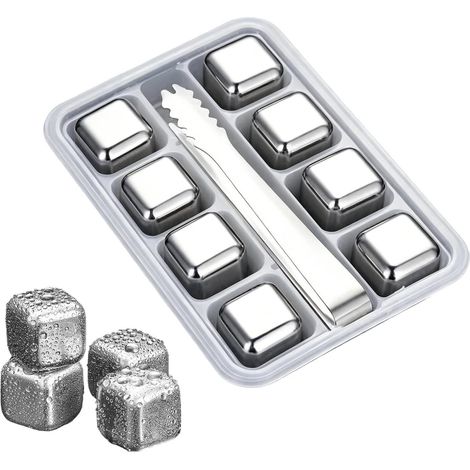 Cubetti di ghiaccio riutilizzabili – Set di 8 pietre di whisky in metallo  Cubetti di ghiaccio riutilizzabili in acciaio inossidabile (1/5)