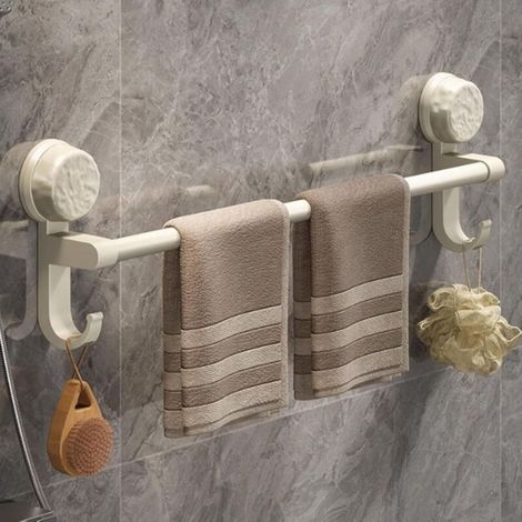 Porte-serviettes à ventouse, porte-serviettes de rangement de salle de bain sans perforation, blanc crème 30 cm (1/5)