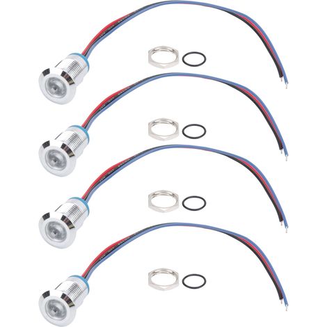 4 jeux de LED rondes précâblées étanches bicolores, électrode à anode commune 12 mm 3-6 V (rouge et bleue)
