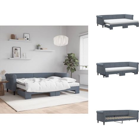 Lit de jour avec gigogne et matelas gris foncé 80x200cm velours - Lit De Jour Avec Lit Gigogne - Lits De Jour Avec Lits Gigognes - Canapé-lit - Lit D'appoint (1/5)
