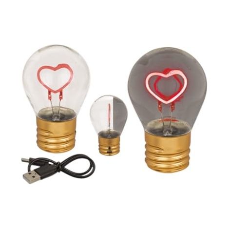 Ampoule LED en forme de cœur avec batterie rechargeable, lumière rouge, câble USB inclus, boîte cadeau 1956 (1/5)