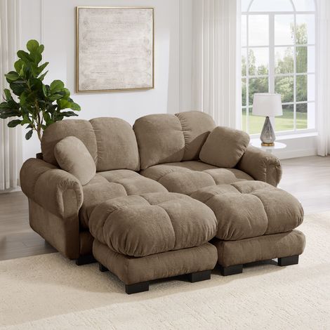 Canapé fixe 2 places modulable en tissu marron, 190 x 149 x 90 cm, avec ottomane mobile, coussins épais et accoudoirs courbés pour salon – de FLORAGRACE (1/5)
