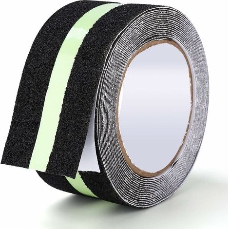 Selbstklebendes Anti-Rutsch-Klebeband mit fluoreszierendem Streifen zur Reflexion bei Nacht, Anti-Rutsch-Klebeband für drinnen und draußen, ideal für Treppen und Stufen, schwarz/grün, 5 cm x 5 m Guazh (1/5)