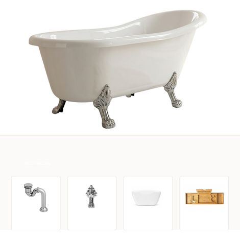 Baignoire îlot LEONA 160x75 pieds chrome RT + plateau (1/5)
