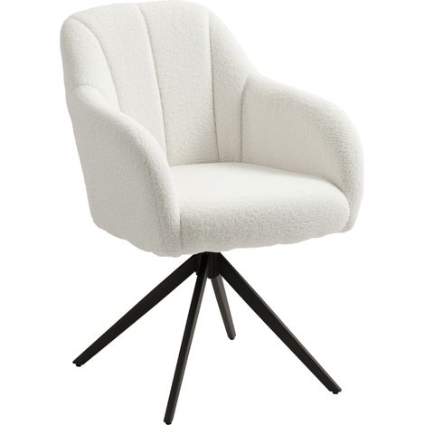 Drehbarer Loungesessel mit hochbequemer Polsterung, Stahlgestell und weißem Stoff in Teddyfleece-Optik.
