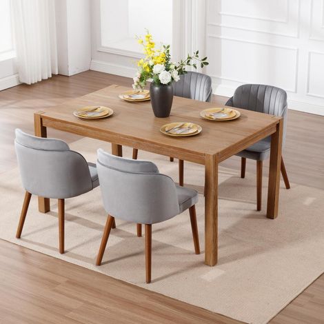 Esszimmerstühle 4er Set Samt Polsterstuhl mit Holzbeinen Grau (1/5)