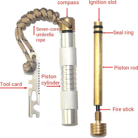 Feuerstarter-Set mit Metallkolben und verkohlter Tüchern – ideal für Camper, Überlebenskünstler und Outdoor-Camper (1/5)