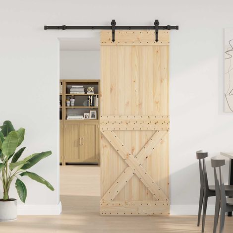 Puerta Corredera  Natural y negro 85 x 210 cm (152,5 cm)