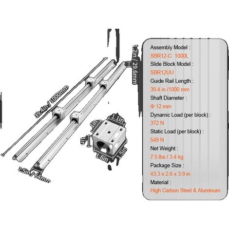 Linearschienen, hohe Präzision, geräuscharmen Betrieb, SBR12 1000MM (1/2)