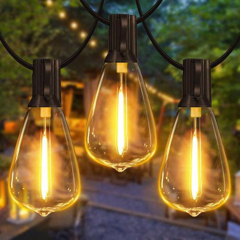 Guirlande lumineuse d'extérieur 7,5 m, LED, alimentée par secteur, avec prise/13+1 ampoules de rechange/crochet, éclairage blanc chaud brillant (1/3)