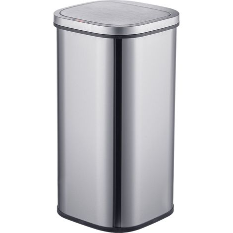 Relaxdays bidone con sensore, 30 l, coperchio automatico, porta sacchetti, acciaio inox, argento