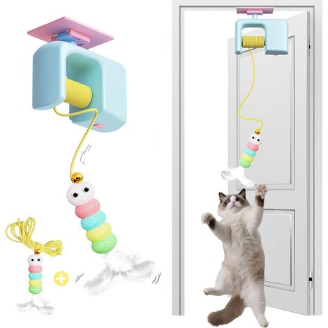 Jouets pour chat à suspendre sur la porte pour chats d'intérieur adultes et chatons, jouets interactifs pour chats automatiques avec deux cordes rétractables, jouet d'enrichissement pour porte, mur et (1/5)