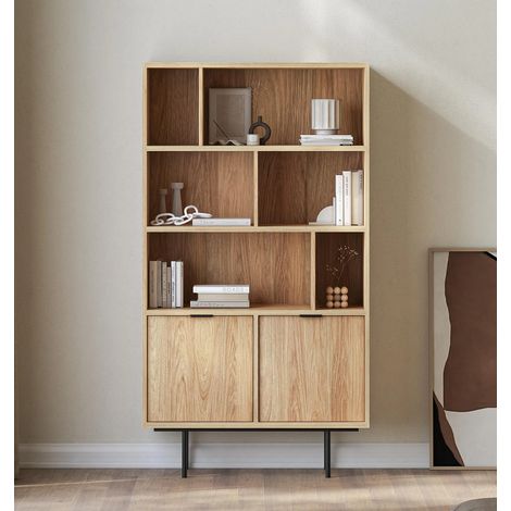AX LIVING Nordiva Holz Bücherregal 90 cm Hikora Natur Regal Modern