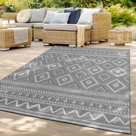 In-& Outdoor Teppich Wetterfest Balkon Küche Wohnzimmerteppich 120 cm x 120 cm Grau-Hellgrau Rund (1/5)