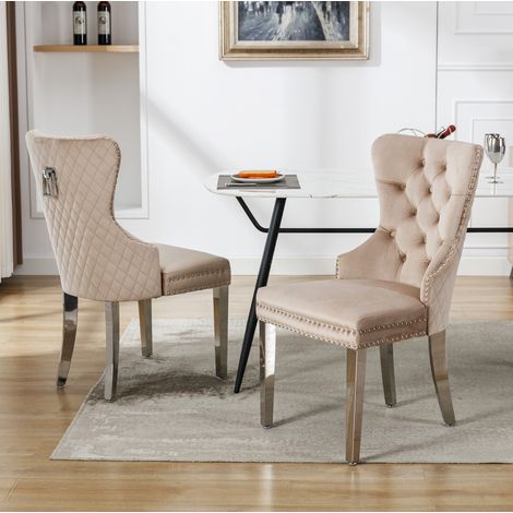 chaise salle a manger velours beige dossier carre OKMYHOME (1/5)
