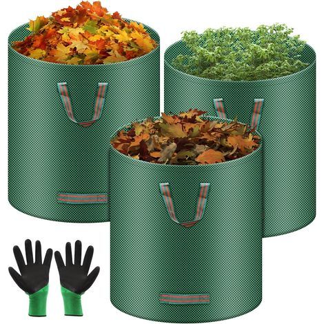 3 x 272L robuste Gartensäcke für Grünabfälle, inklusive Handschuhen, freistehender großer Gartensack mit Griffen, wasserdicht, faltbar und wiederverwendbar, Pflanzsack (1/5)