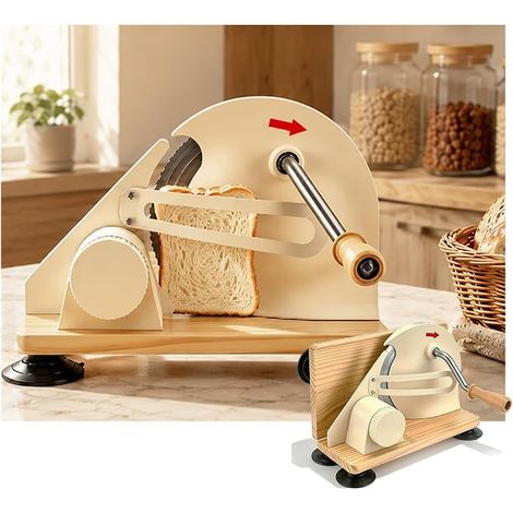 Trancheuse à Pain Manuelle Pliable, Brotschneidemaschine Manuell Épaisseur Réglable 0-20 mm, Lame en Acier Inoxydable, 6 Ventouses Brotschneider Design Bois pour Maison et Boulangerie (1/4)