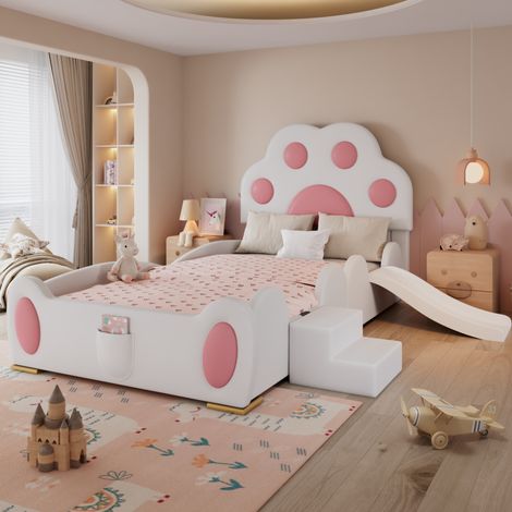 letto camera 90x200 con scivolo gattino rosa OKMYHOME (1/5)