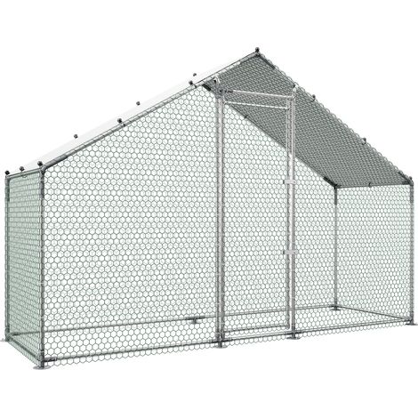 Mophorn Pollaio in metallo spazioso 3 x 1 x 2 m, recinto per polli con copertura resistente all'acqua e struttura solida, gabbia per animali da cortile con tetto a punta, ideale per anatre e conigli (1/5)