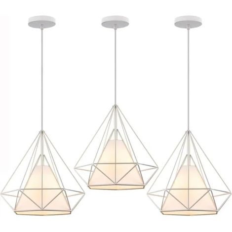 U-Do Lustre en Métal Blanc,LOT DE 3 Suspension Luminaire Ajustable Vintage Lampe forme Diamant Lustre Intérieur Industriel (1/4)