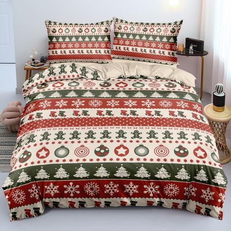 Weihnachts-Bettwäsche-Set 155x220 cm mit 2 Kissenbezügen 80x80 cm, Mikrofaser, Reißverschluss