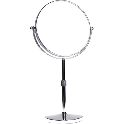 Miroir Maquillage, Hauteur Réglable, 10X Grossissement, 20 cm Miroir de Table Double Visage, Miroir de Salle de Bain, Tournant Miroir de Rasage, Orientable sur 360°, Chromage, KXD3114-10x (1/5)