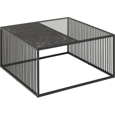 Strington Couchtisch 80x80 cm Glas rauchfarbenen, schwarz Marmor dekor. (1/5)
