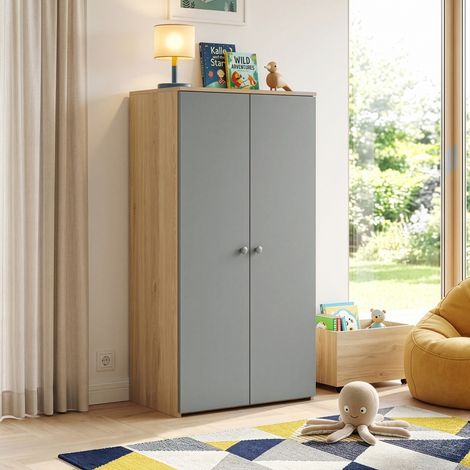 Kleiderschrank Beldinupp mit Staufach 123x60x40 cm Eicheoptik/Grau [en.casa] (1/5)