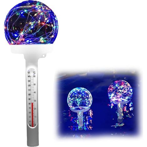 Thermomètre de piscine flottant à lecture facile à lecture solaire LED Thermomètre à piscine Eau sans fil pour le bain de glace de baignade Lumière colorée, natation (1/5)