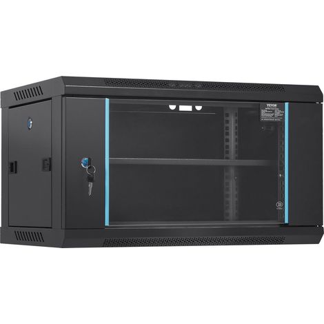 Baie serveur réseau murale 6U, profondeur 39,4 cm, charge au sol 90,7 kg, panneaux latéraux en verre verrouillables, informatique (1/5)