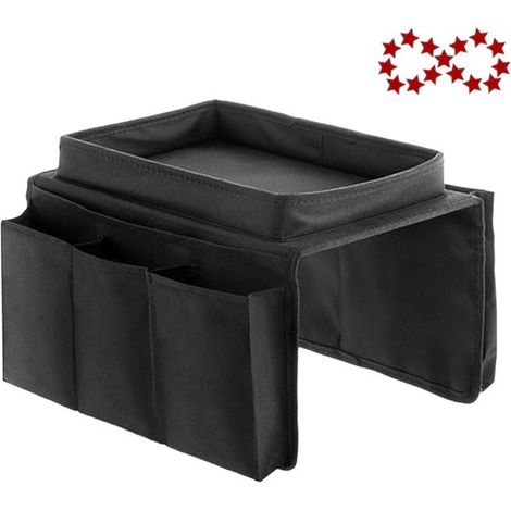 Plateau d'accoudoir avec organiseur de canapé, support pour télécommande et poche de rangement suspendue, accessoire pratique pour canapé et fauteuil, noir (1/5)