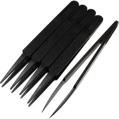 Set of 5 precision tweezers made of antistatic plastic with fine tips for electronics, jewelry, and laboratory work (1/4)