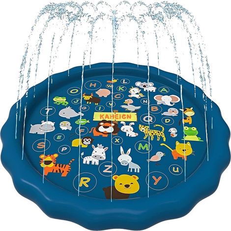 170 cm Splash Water Play Mat, A to Z Alphabet Whale Lion Tiger Elephant Patterns Watering Mat Summer Garden Outdoor Water Jet Toys for Children Pets Activities (1/5)