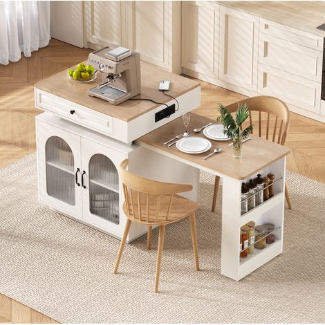 Tavolo da cucina estensibile con LED, prese USB/Type-C, bianco DESVIAE (1/5)