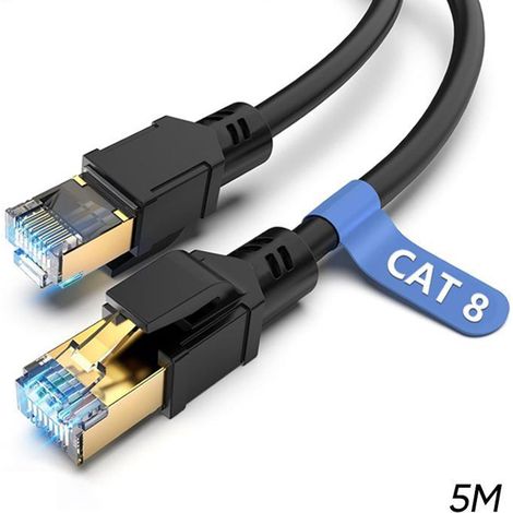 Câble Ethernet 5M Cat8 LAN RJ45 Gigabit 40 Gbps 2000Mhz pour Routeur Switch Modem Décodeur TV Box PS5 Xbox PC (1/5)