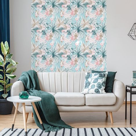 Papier peint intissé pré-encollé - TROPICAL FEUILLES DE PALMIERS ET OISEAUX - 1 rouleau de 300x60cm (1/5)