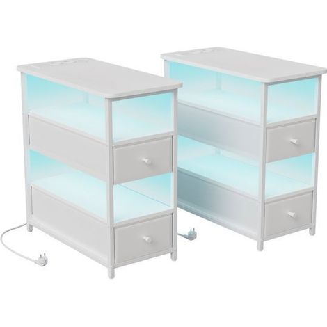 Set von 2 Beistelltischen, 58x28x60,5 cm, Konsolentisch, 2 Schubladen, LED, moderner Couchtisch, Beistelltisch, Nachttisch