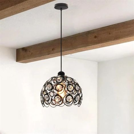 Lampe Suspension Retro Cristal Noir Lustre Industrielle Vintage Métal Style Edison pour Salon Chambre (1/4)