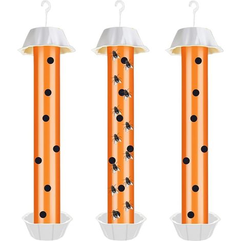 3 Pièces Piège à Mouches des Fruits, Anti Moucherons Intérieur Attrape Mouches Cuisine avec Crochet de Suspension Suspendus Bâton Piege a Moucherons pour Intérieur et Extérieur (Orange) (1/5)