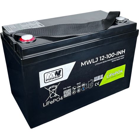 MWLJ 12-100-INH: Batería LiFePO4 de 12,8 V/100 Ah INH / Batería LiFePO4 de 12,8 V/100 Ah INH - (330 x 172 x 215 mm) Bluetooth ...