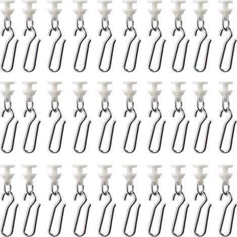 30 Pièces Crochet Rideau Rail Glisseur avec 30 Crochets en Métal pour Rail Décoratif en Rideau Rideau de Porte(Beige) (1/5)