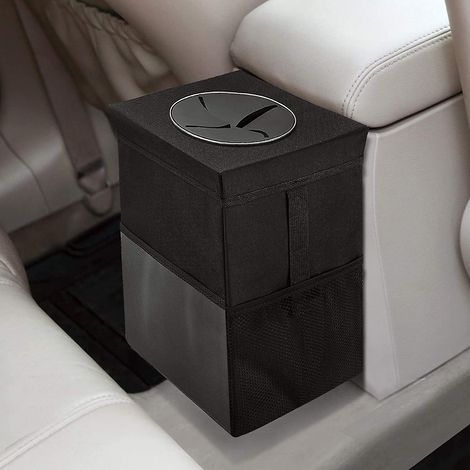 poubelle De Voiture Avec Couvercle Sac Poubelle De Voiture Suspendre Avec Poches De Rangement, Organiseur De Voiture Tanche Pliable Et Portable, (1/5)