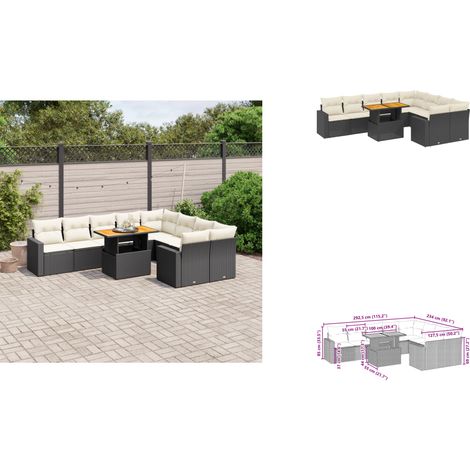 Salon de jardin 10 pcs avec coussins noir résine tressée - Ensemble Salon De Jardin - Meuble Extérieur - Jardin Design - Mobilier De Jardin - Chaise Longue (1/3)