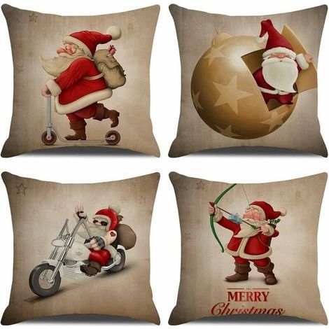 Christmas Cushion Cover 45x45cm, Set of 4 Decorative Christmas Cushion Covers in Cotton and Linen for Sofa, Bed, Bedroom, Chair, Garden - Vintage Christmas Style (1/5)